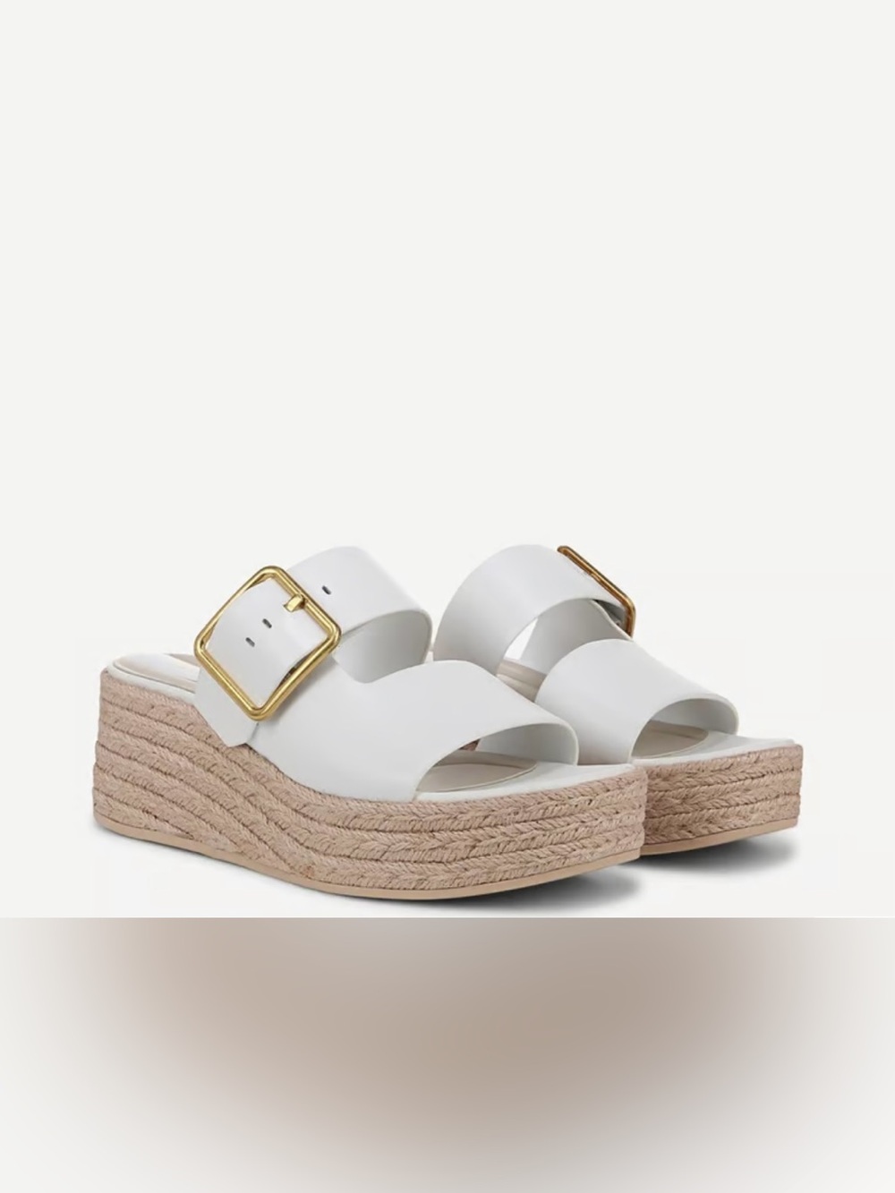 Franco Sarto White Platform Sandals with Gold Buckle